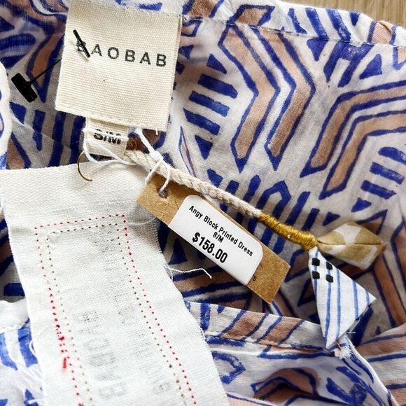 Baobab Angy Block Printed Dress Blue/White Nwt Size S/M - Picture 7 of 9